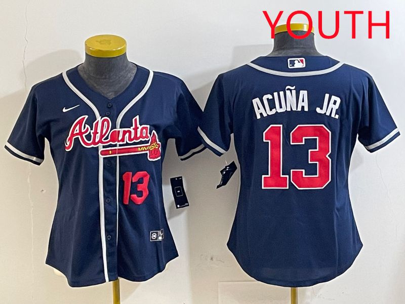 Youth Atlanta Braves #13 Acuna jr Blue Game 2025 Nike MLB Jersey style 4->youth mlb jersey->Youth Jersey
